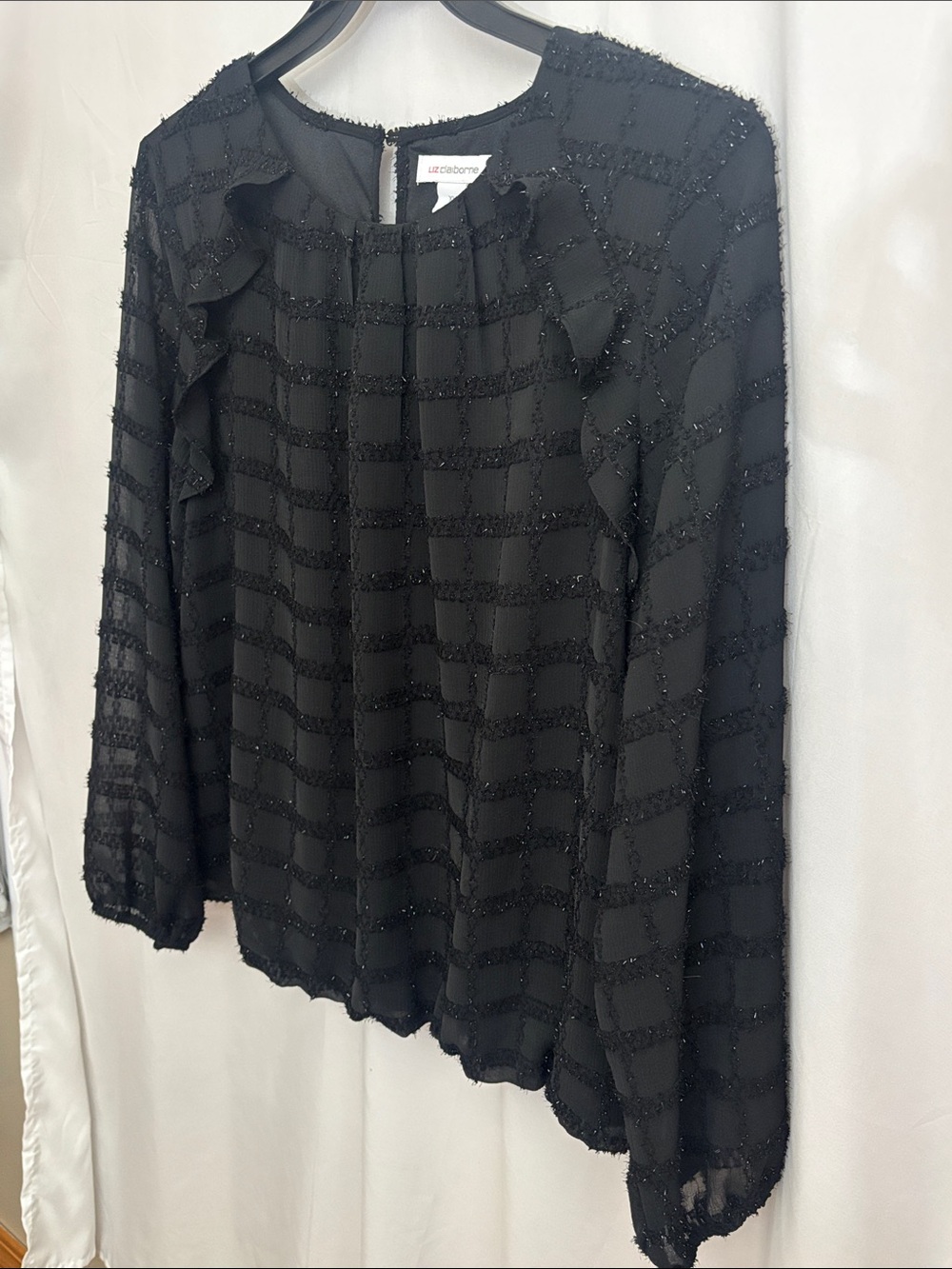 Liz Claiborne NWT Black Striped Bubble Hem Ruffle Blouse Size XL - Picture 5 of 16